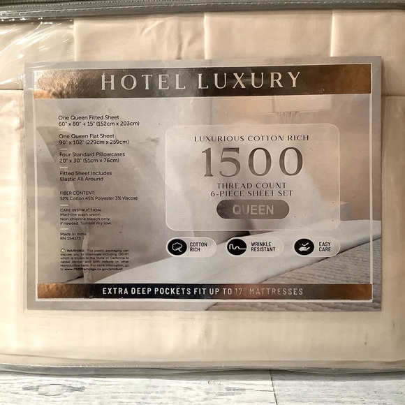 Hotel Luxury 6Pc Queen Size Cotton Rich 1500 Thread Count Sheet Set - Picture 4 of 4